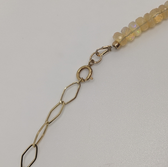 14k Yellow Gold Opals & Blue Opal Pearl Link Necklace with Moonstone Charm - Picture 10 of 16